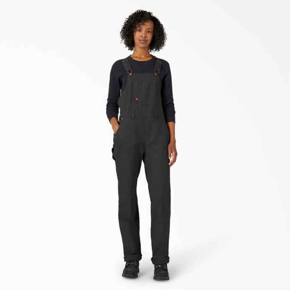 Women's Straight Fit Duck Double Front Bib Overalls black Jean